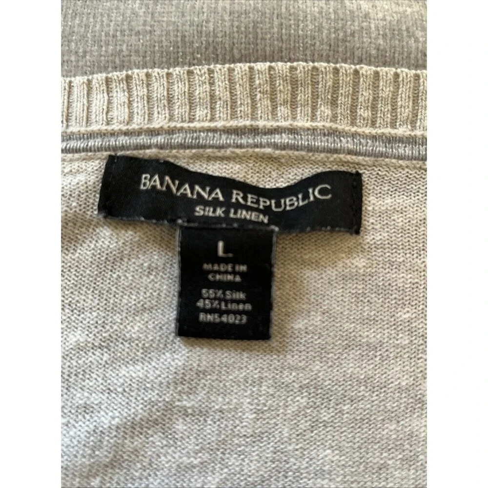 Banana Republic Lightweight Sweater Mens L Silk Linen V-Neck Gray Classic